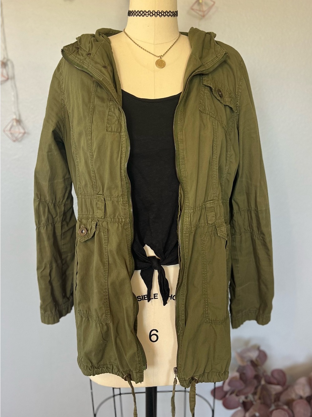Charlotte Russe Olive Green Hooded Utility Jacket